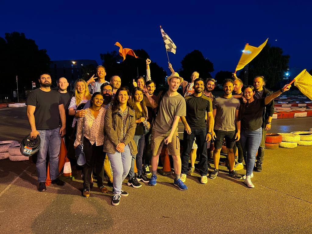 A winning team with flags